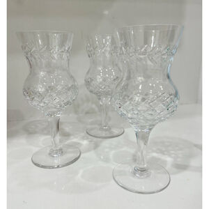 Scotland Cut Crystal Wine Glass Goblet Thistle Shaped Laurel Criss Cross Set -3